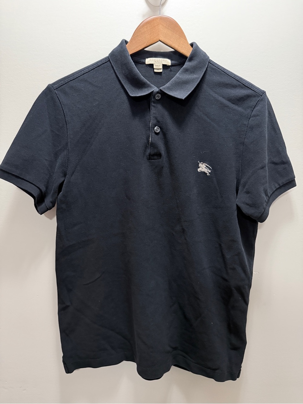 Authentic Burberry Navy Cotton Polo Shirt with Logo Size M